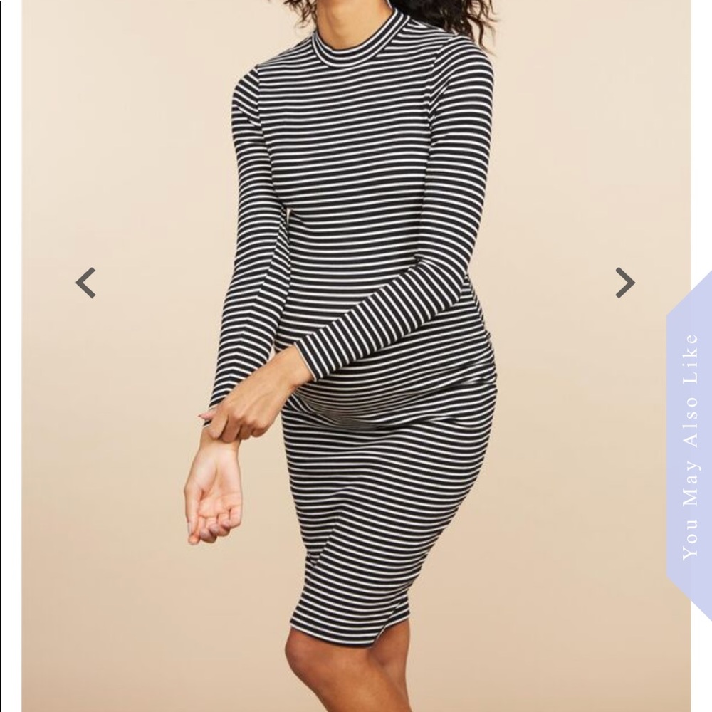 Stripped & Ribbed Maternity Dress